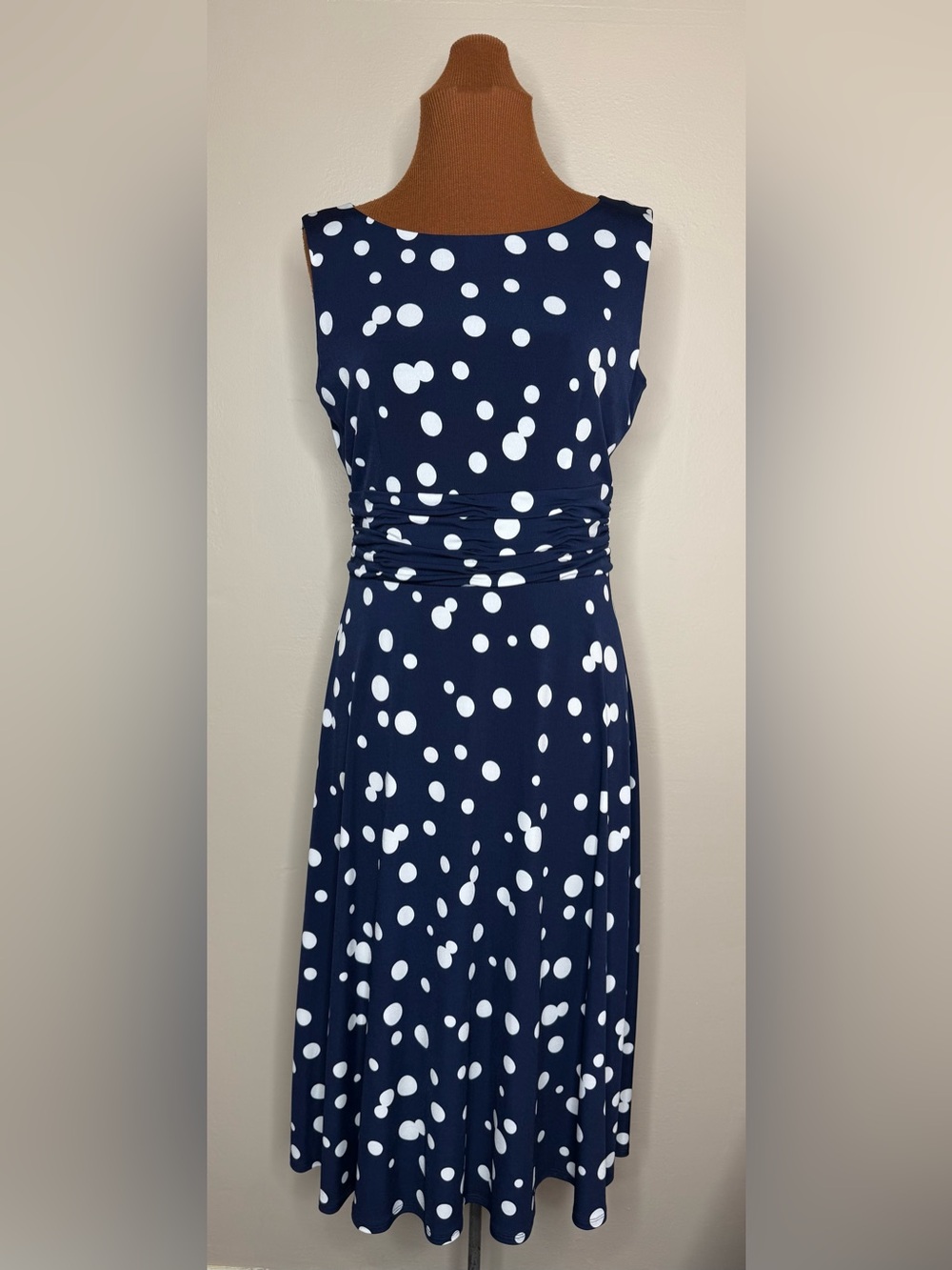 Orvis Boatneck Polka Dot Sleeveless Dress Midi Size 6